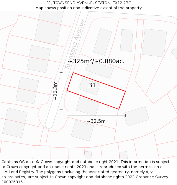 31, TOWNSEND AVENUE, SEATON, EX12 2BG: Plot and title map