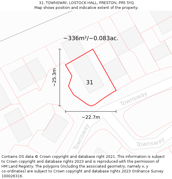 31, TOWNSWAY, LOSTOCK HALL, PRESTON, PR5 5YQ: Plot and title map