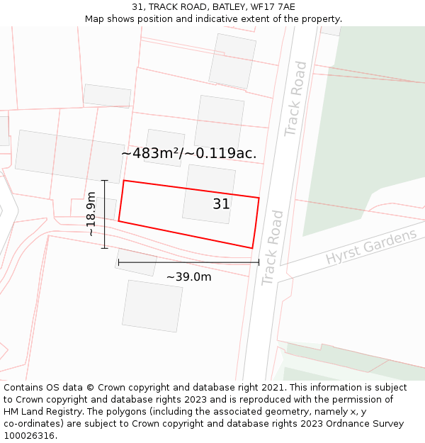 31, TRACK ROAD, BATLEY, WF17 7AE: Plot and title map