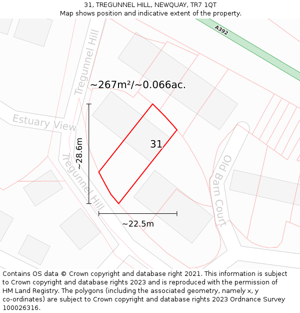 31, TREGUNNEL HILL, NEWQUAY, TR7 1QT: Plot and title map