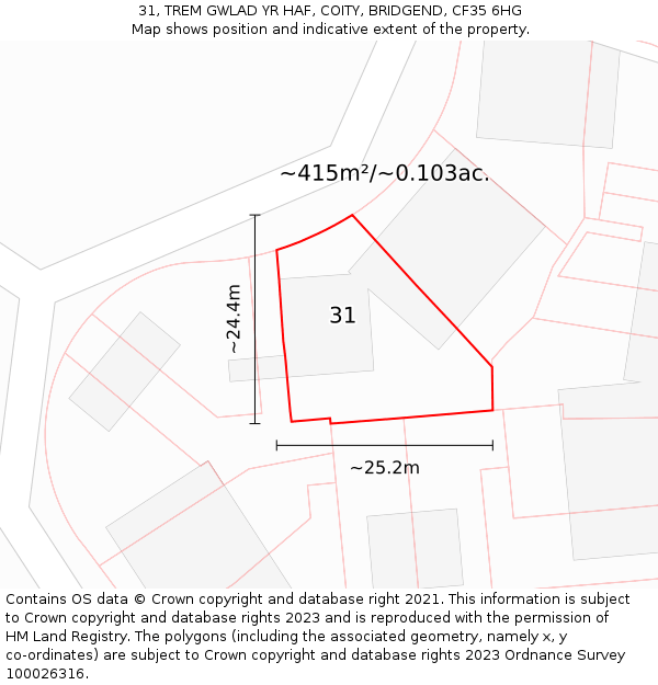 31, TREM GWLAD YR HAF, COITY, BRIDGEND, CF35 6HG: Plot and title map