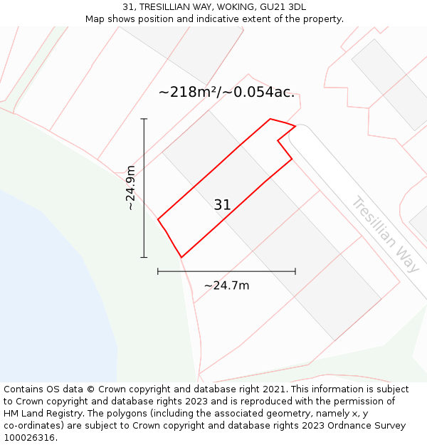 31, TRESILLIAN WAY, WOKING, GU21 3DL: Plot and title map