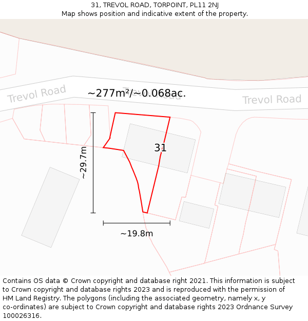 31, TREVOL ROAD, TORPOINT, PL11 2NJ: Plot and title map