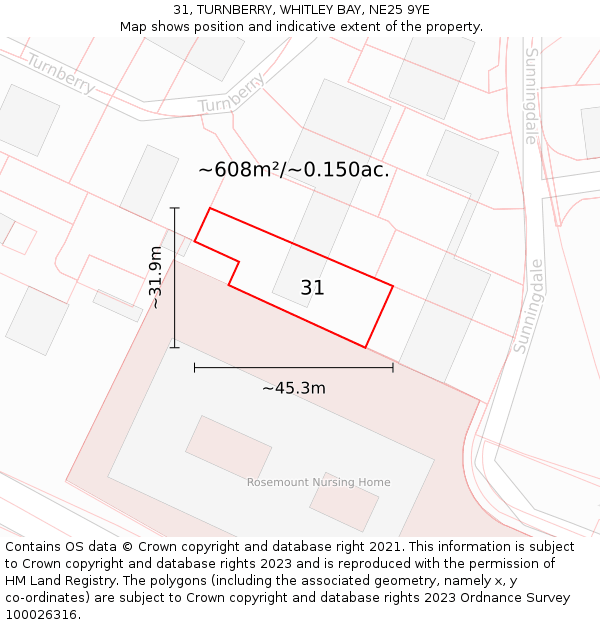 31, TURNBERRY, WHITLEY BAY, NE25 9YE: Plot and title map