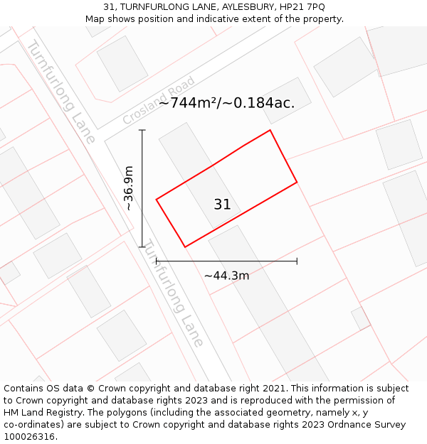 31, TURNFURLONG LANE, AYLESBURY, HP21 7PQ: Plot and title map