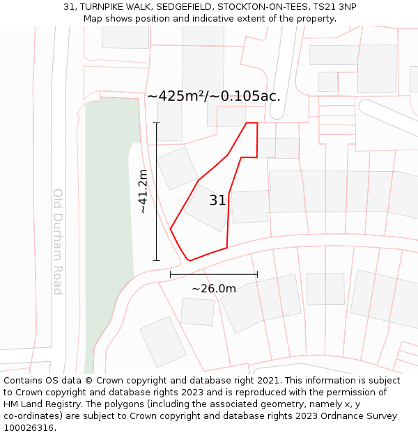 31, TURNPIKE WALK, SEDGEFIELD, STOCKTON-ON-TEES, TS21 3NP: Plot and title map