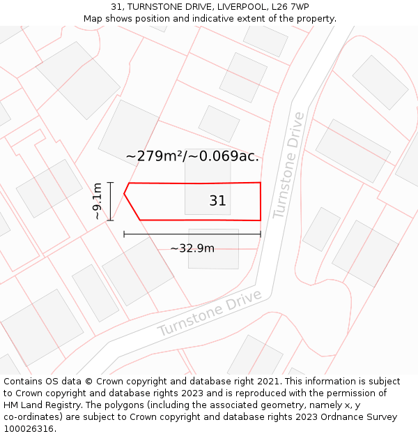 31, TURNSTONE DRIVE, LIVERPOOL, L26 7WP: Plot and title map