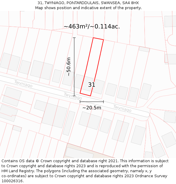 31, TWYNIAGO, PONTARDDULAIS, SWANSEA, SA4 8HX: Plot and title map