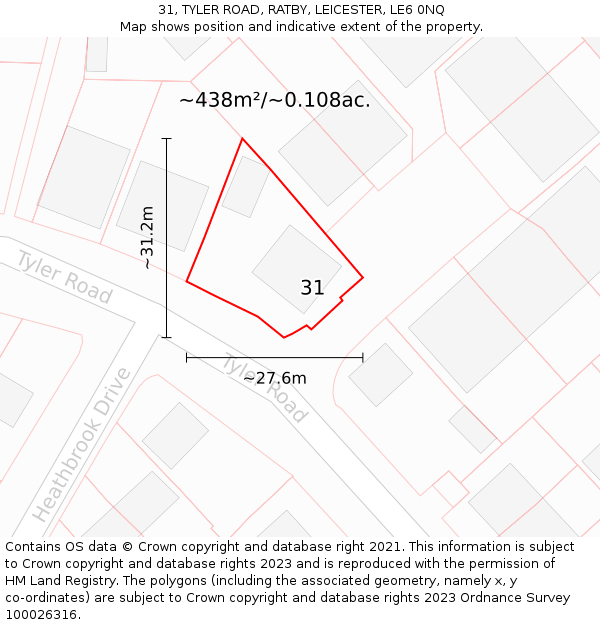 31, TYLER ROAD, RATBY, LEICESTER, LE6 0NQ: Plot and title map