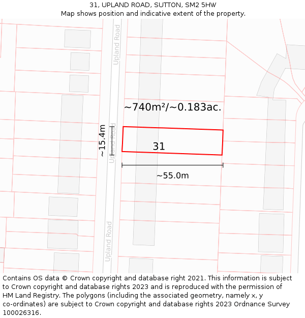 31, UPLAND ROAD, SUTTON, SM2 5HW: Plot and title map
