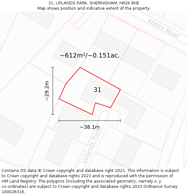 31, UPLANDS PARK, SHERINGHAM, NR26 8NE: Plot and title map