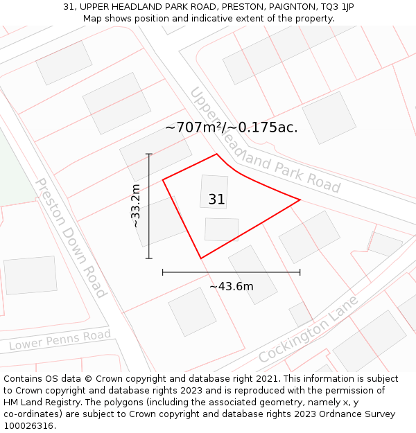 31, UPPER HEADLAND PARK ROAD, PRESTON, PAIGNTON, TQ3 1JP: Plot and title map