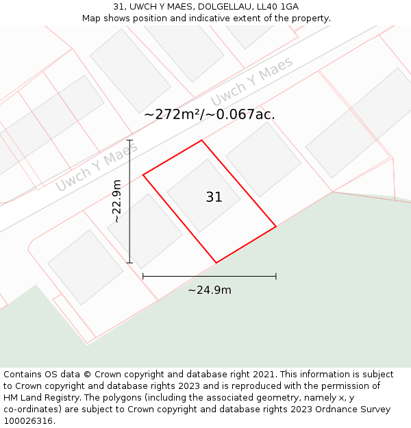 31, UWCH Y MAES, DOLGELLAU, LL40 1GA: Plot and title map