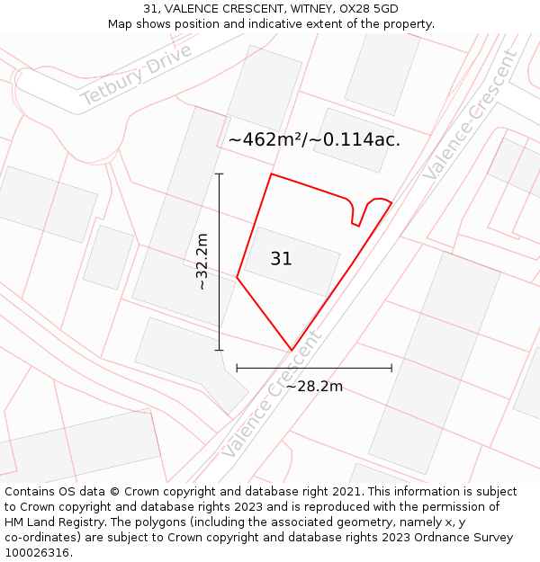 31, VALENCE CRESCENT, WITNEY, OX28 5GD: Plot and title map