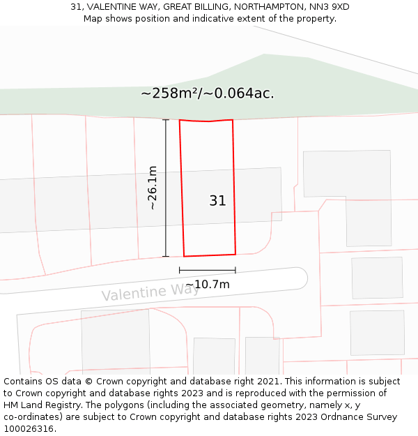 31, VALENTINE WAY, GREAT BILLING, NORTHAMPTON, NN3 9XD: Plot and title map