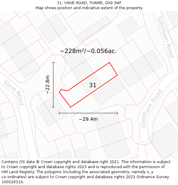 31, VANE ROAD, THAME, OX9 3WF: Plot and title map