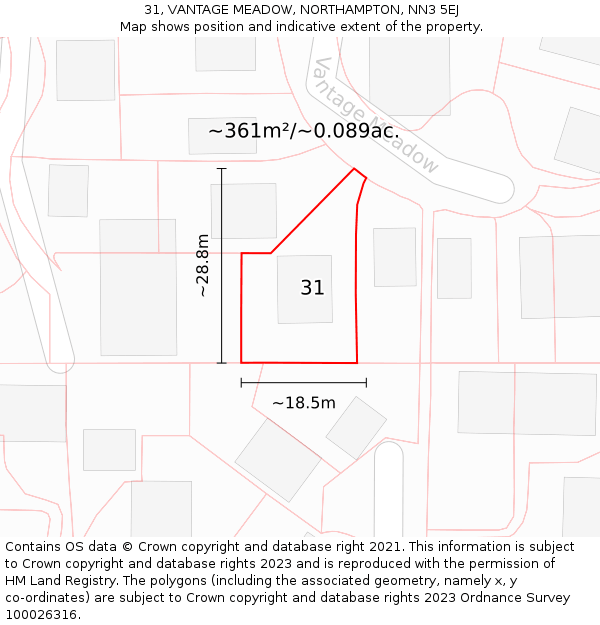 31, VANTAGE MEADOW, NORTHAMPTON, NN3 5EJ: Plot and title map