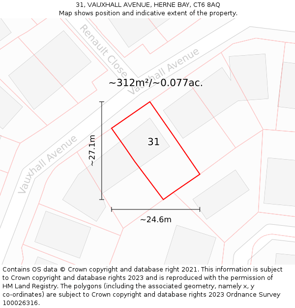 31, VAUXHALL AVENUE, HERNE BAY, CT6 8AQ: Plot and title map