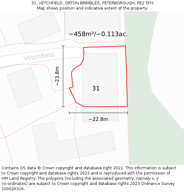 31, VETCHFIELD, ORTON BRIMBLES, PETERBOROUGH, PE2 5FH: Plot and title map