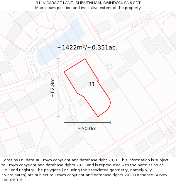 31, VICARAGE LANE, SHRIVENHAM, SWINDON, SN6 8DT: Plot and title map
