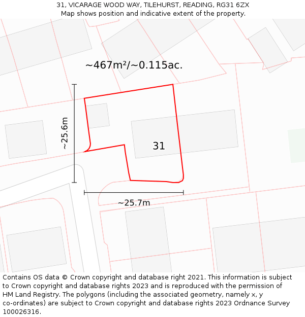 31, VICARAGE WOOD WAY, TILEHURST, READING, RG31 6ZX: Plot and title map