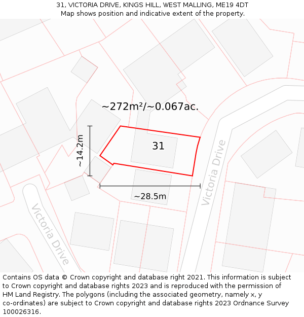 31, VICTORIA DRIVE, KINGS HILL, WEST MALLING, ME19 4DT: Plot and title map