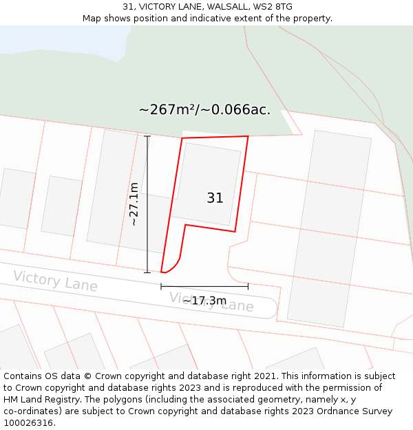 31, VICTORY LANE, WALSALL, WS2 8TG: Plot and title map