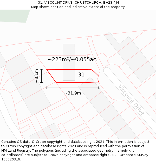 31, VISCOUNT DRIVE, CHRISTCHURCH, BH23 4JN: Plot and title map