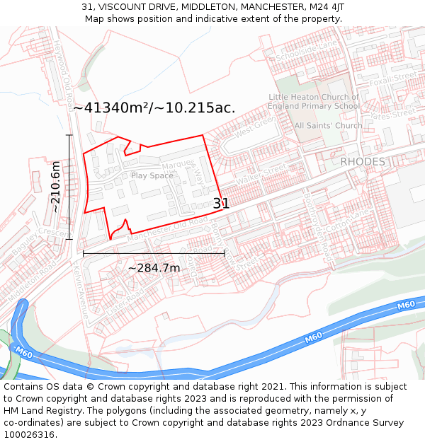 31, VISCOUNT DRIVE, MIDDLETON, MANCHESTER, M24 4JT: Plot and title map