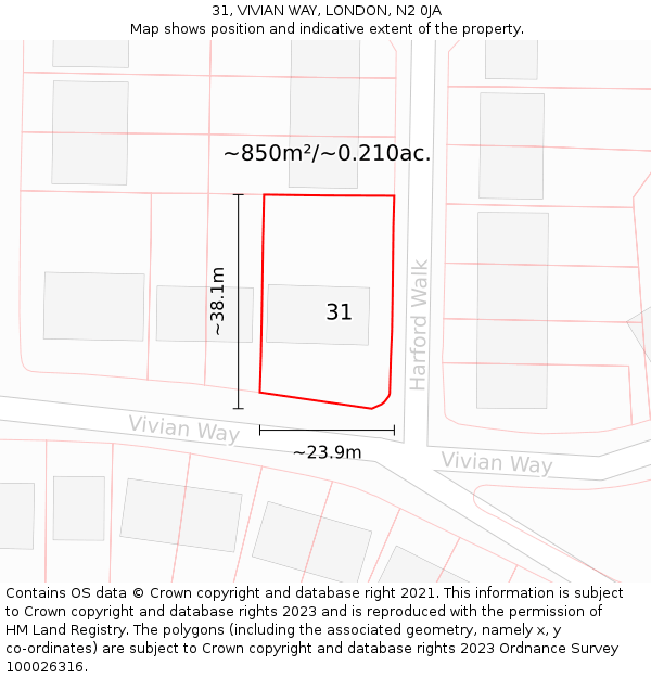 31, VIVIAN WAY, LONDON, N2 0JA: Plot and title map