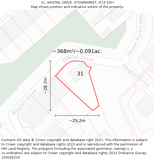 31, WAGTAIL DRIVE, STOWMARKET, IP14 5GH: Plot and title map