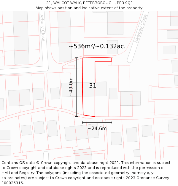 31, WALCOT WALK, PETERBOROUGH, PE3 9QF: Plot and title map