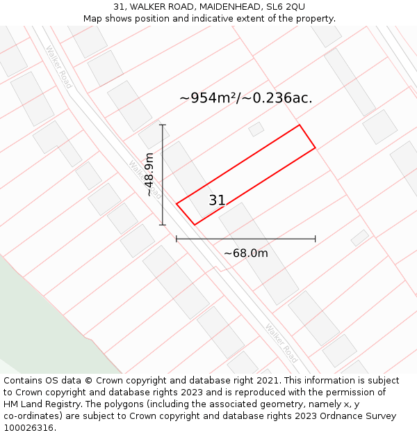 31, WALKER ROAD, MAIDENHEAD, SL6 2QU: Plot and title map