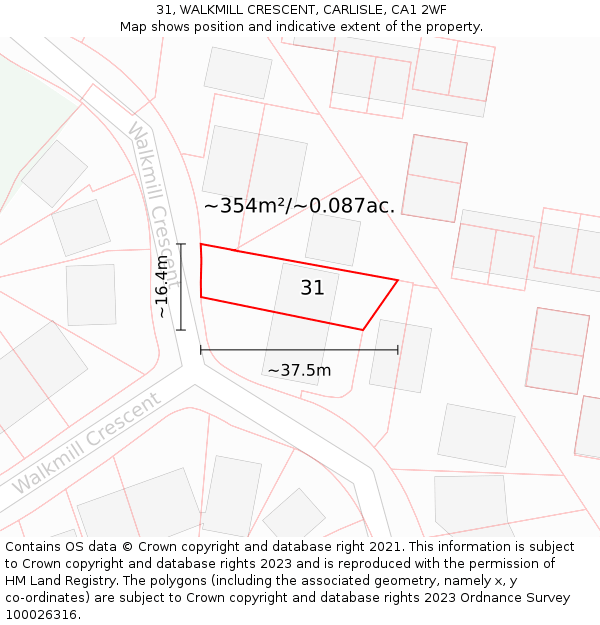 31, WALKMILL CRESCENT, CARLISLE, CA1 2WF: Plot and title map