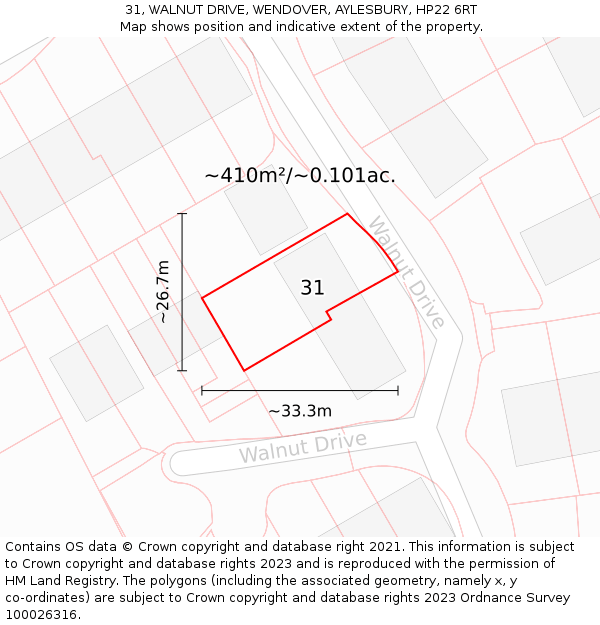31, WALNUT DRIVE, WENDOVER, AYLESBURY, HP22 6RT: Plot and title map