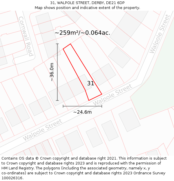 31, WALPOLE STREET, DERBY, DE21 6DP: Plot and title map