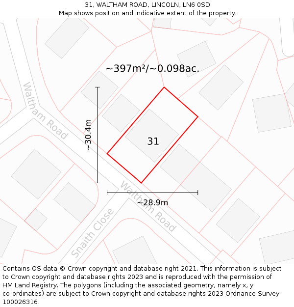 31, WALTHAM ROAD, LINCOLN, LN6 0SD: Plot and title map