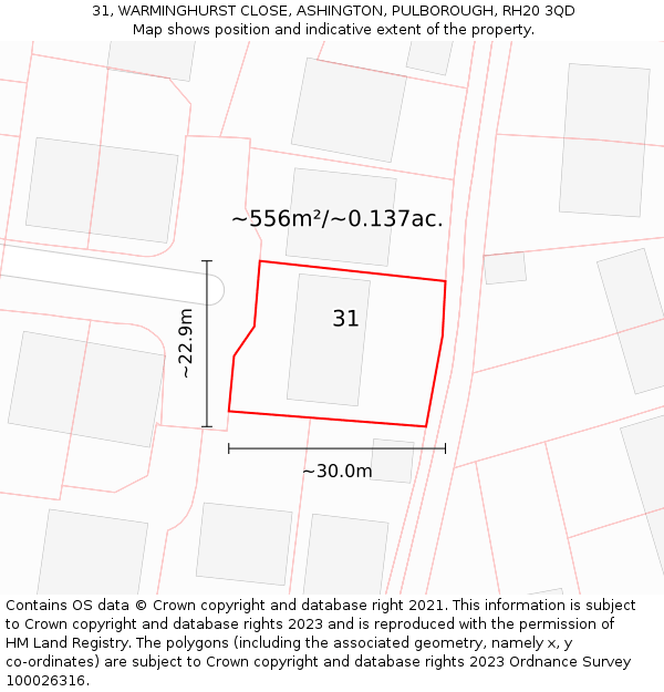 31, WARMINGHURST CLOSE, ASHINGTON, PULBOROUGH, RH20 3QD: Plot and title map