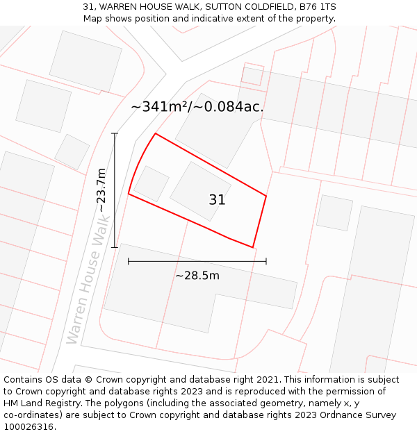 31, WARREN HOUSE WALK, SUTTON COLDFIELD, B76 1TS: Plot and title map