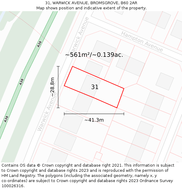 31, WARWICK AVENUE, BROMSGROVE, B60 2AR: Plot and title map