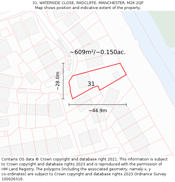 31, WATERSIDE CLOSE, RADCLIFFE, MANCHESTER, M26 2QP: Plot and title map