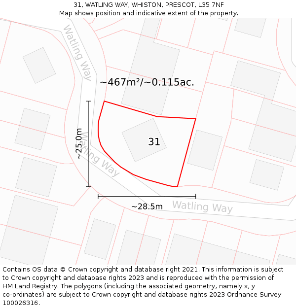 31, WATLING WAY, WHISTON, PRESCOT, L35 7NF: Plot and title map