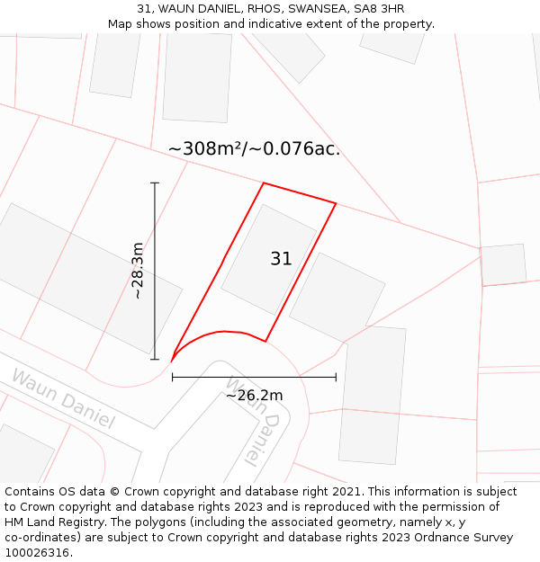 31, WAUN DANIEL, RHOS, SWANSEA, SA8 3HR: Plot and title map