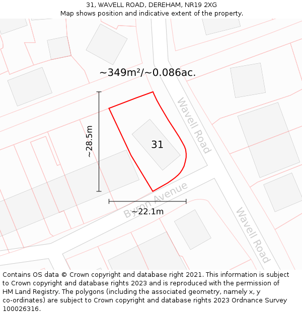 31, WAVELL ROAD, DEREHAM, NR19 2XG: Plot and title map