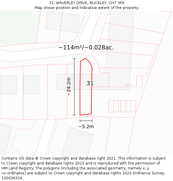 31, WAVERLEY DRIVE, BUCKLEY, CH7 3FA: Plot and title map