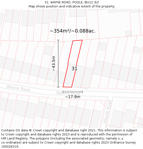 31, WAYNE ROAD, POOLE, BH12 3LF: Plot and title map