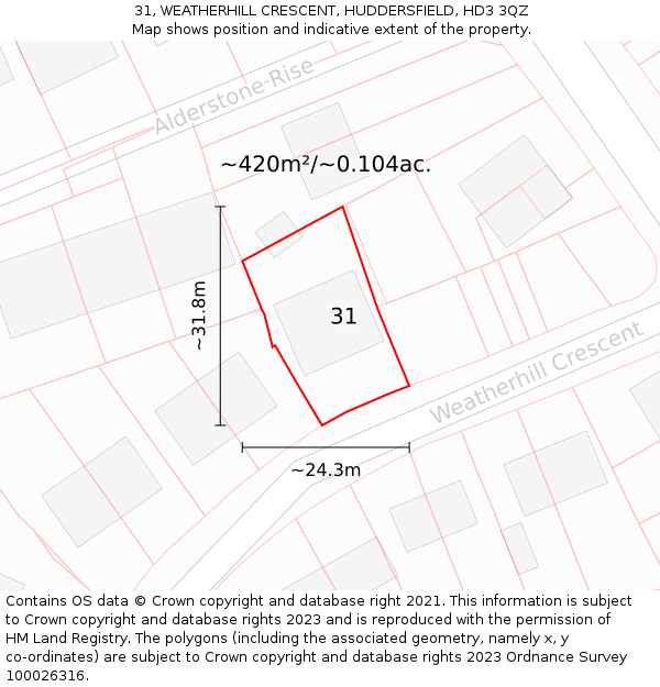 31, WEATHERHILL CRESCENT, HUDDERSFIELD, HD3 3QZ: Plot and title map