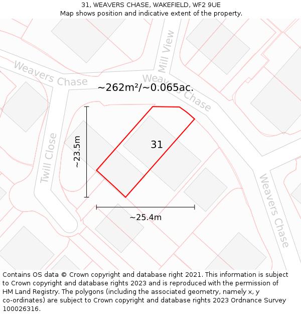31, WEAVERS CHASE, WAKEFIELD, WF2 9UE: Plot and title map