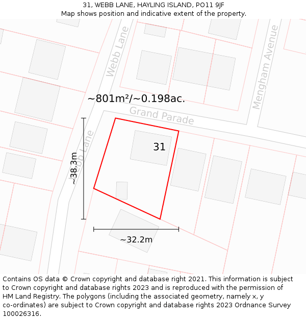 31, WEBB LANE, HAYLING ISLAND, PO11 9JF: Plot and title map