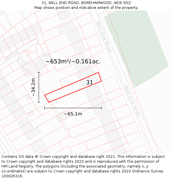 31, WELL END ROAD, BOREHAMWOOD, WD6 5NZ: Plot and title map